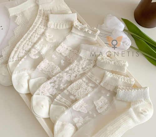 Дамски чорапи тип терлик Magnetis CC-251106 – памучни ecru с десен