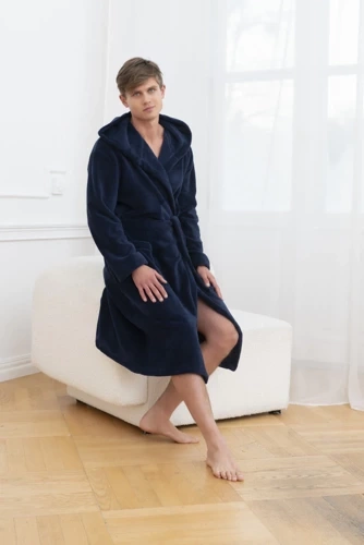 Mimas Мъжки халат с качулка Италианска мода - тъмносин