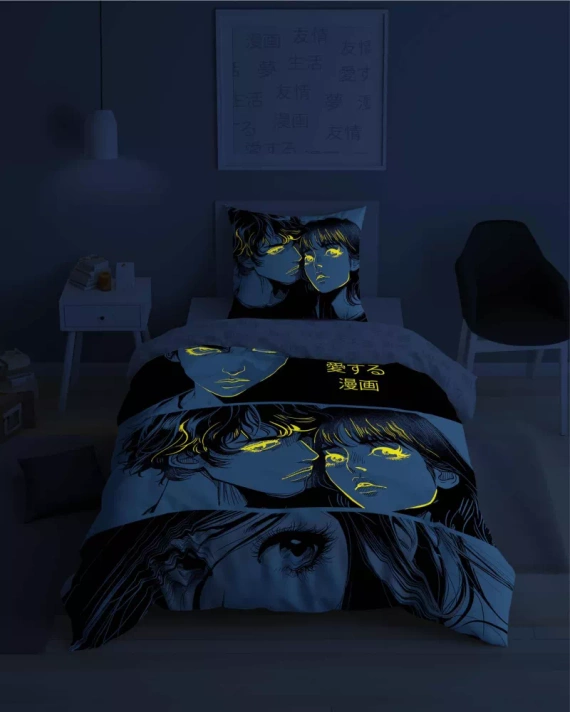 5207 A Fluo 40 Памучно спално бельо светещо в тъмното Аниме Момче Момиче Detexpol