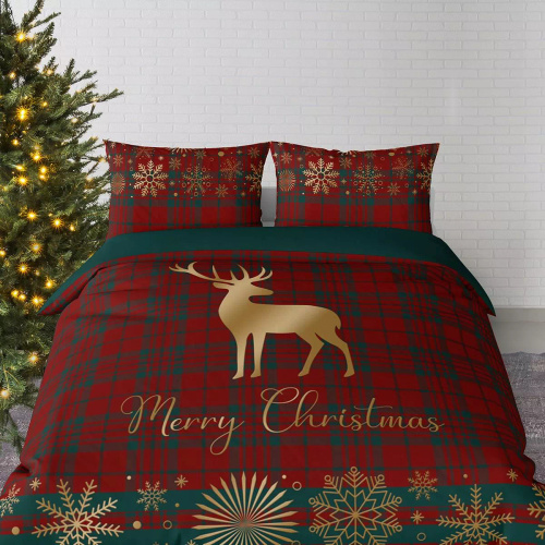 5824 Комплект спално бельо от памук „Коледни мечти“ Detexpol с шарка на елени Весела Коледа - Коледен комплект 100% памук
