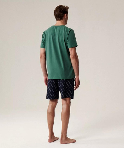 Мъжка пижама NMP-395 - зелена и тъмносиня памучна, къс ръкав, лека и удобна за лятото