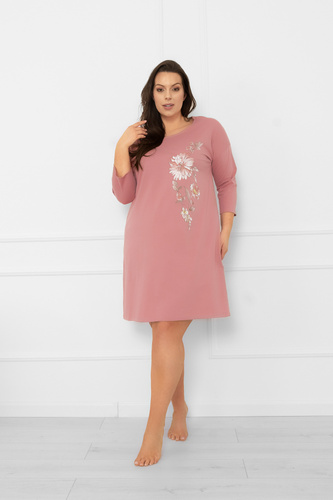 Дамска нощница Akita - памук, 3/4 ръкав, флорална апликация Италианска мода