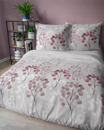 5223 B Спално бельо от сатен с клонки в нюанси на розово Detexpol сиво