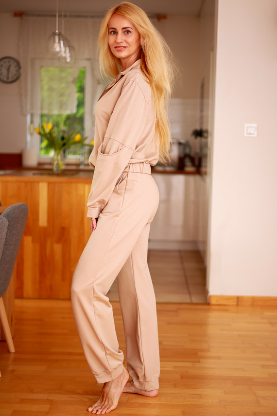 Памучен дамски анцуг с джобове Fogo - Mirale - полско производство - бежов