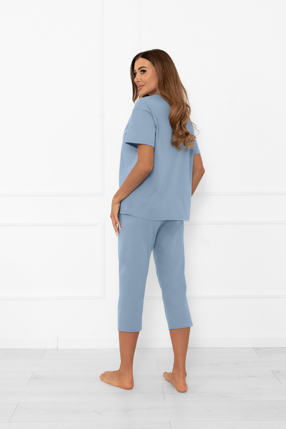 Дамска пижама Ksara - къс ръкав, панталон 3/4, памук Италианска мода - стомана 
