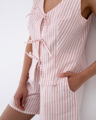 Пижама Felicity Sensis бяло-розова лен памук райе