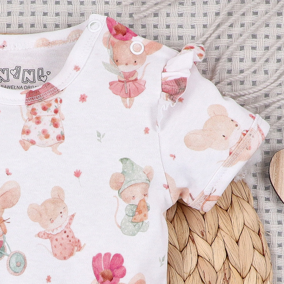 Бебешко боди Nini Little Mouse органичен памук копчета на рамо къс ръкав