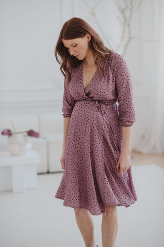 Рокля за бременни и кърмачки Milk Shake, 3/4 ръкав Milk&Love, лила на точки