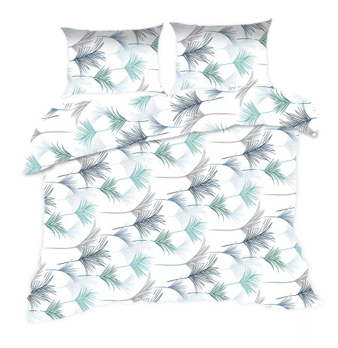 1817N Класически E24 Комплект спално бельо от памук с листа Karo, бяло и синьо – 100% памук, издръжлив, цветен, комплект от 2 части