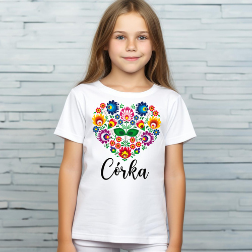 SKU R11k-1 "Daughter heart folk" Moocha детска тениска с къс ръкав, бяла