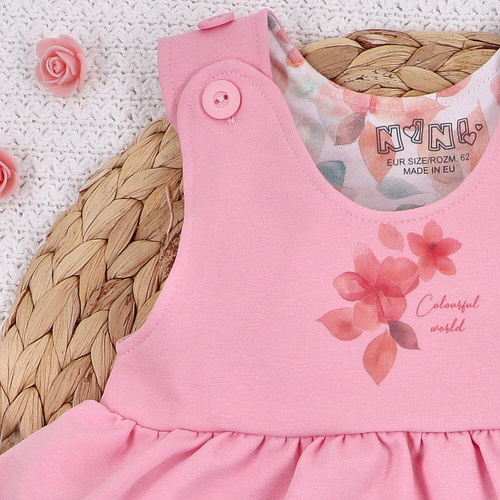 ABN-5427 Kolorowe kwiatki Sukienka z bawełny organicznej Nini różowy