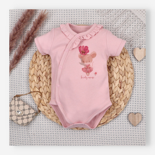 Бебешко боди Nini Little Mouse органичен памук тип прегърни ме къс ръкав