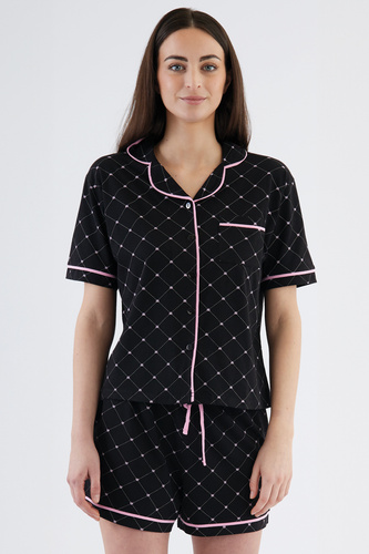 Дамска пижама Coraline Sorbetto, черна - тениска, къси панталонки, 100% памук
