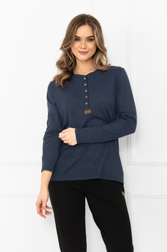 Дамска блуза Gordo Italian Fashion, тъмносиня - класическа, памучна, с дълъг ръкав