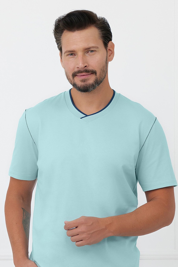 Мъжка памучна пижама Devon Italian Fashion с дълги панталони, тюркоаз
