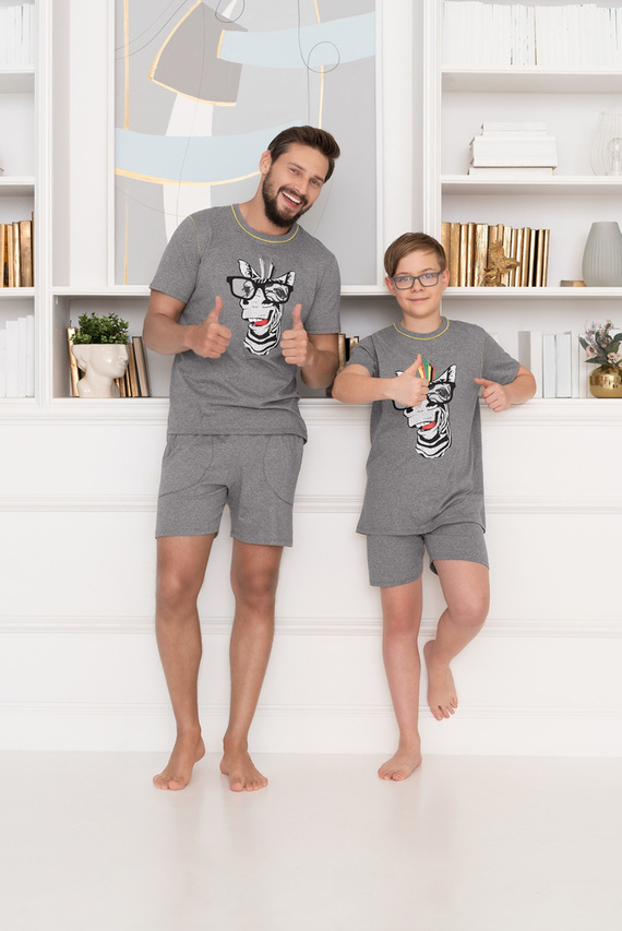 Пижама с къс ръкав Crazy Boys, панталони Italian Fashion - среден меланж