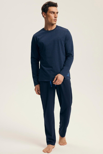 Мъжка премиум пижама 43455 New Henderson, тъмносиня - памук, дълъг ръкав, елегантна опаковка
