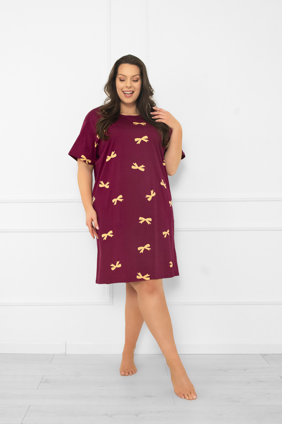 Kwadro Дамска нощница Италианска мода - памук, с къс ръкав, с панделки