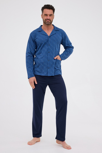 114/78 Мъжка пижама Cornette | Закопчава се с цип, 100% памук, яка и джобове