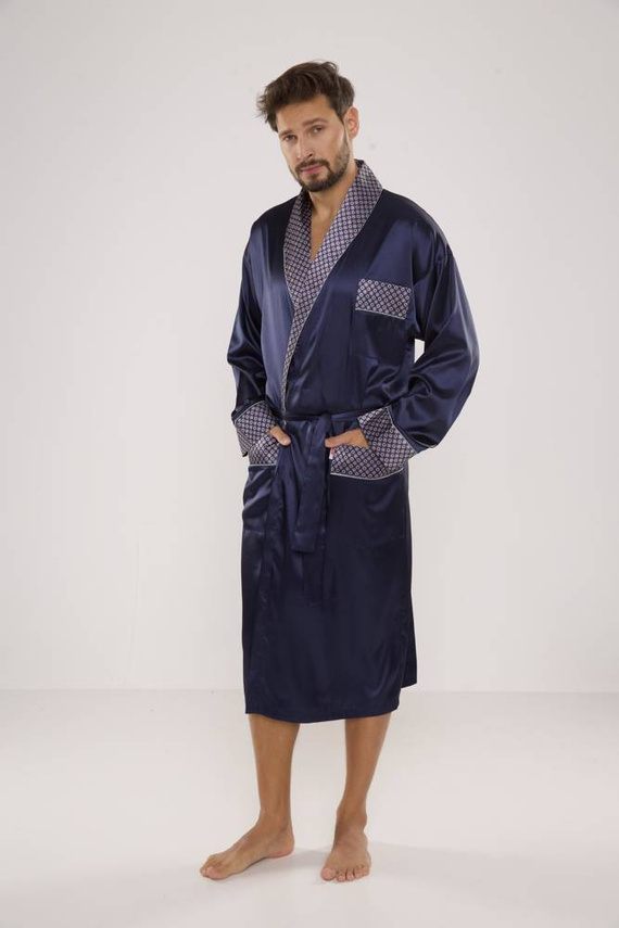 940 Forex мъжки сатенен халат за баня - тъмносин