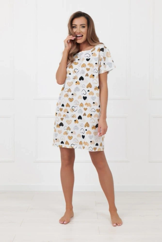 Нічна сорочка Soraja Italian Fashion – бавовняна, короткий рукав, серця