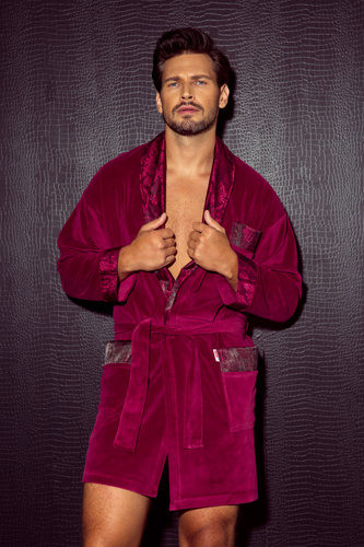 866 Noble Мъжки велурен халат De Lafense - къс, елегантен, памук - бордо