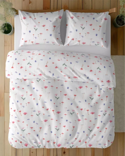 5486 B Спално бельо от сатен Detexpol Satin Stories бяло - розово | 100% памук, сатенирана тъкан, цип, подаръчна опаковка