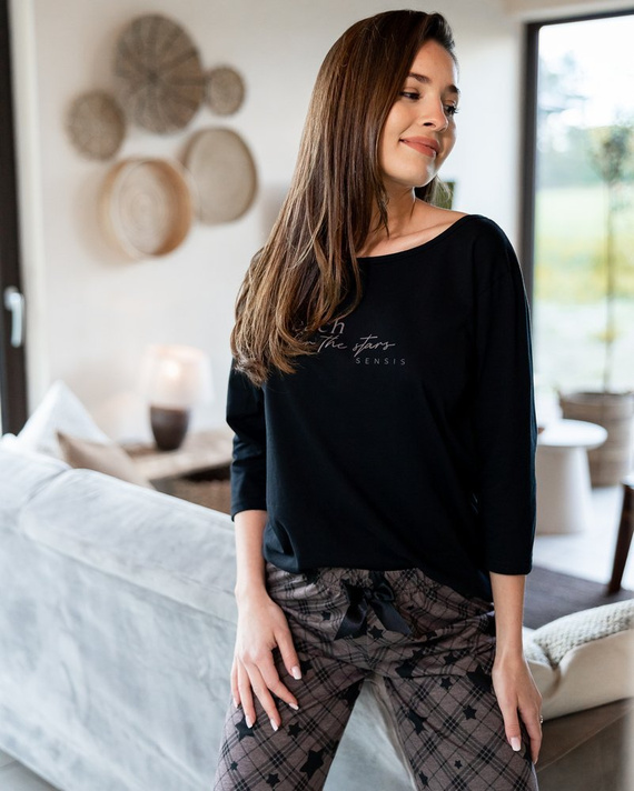 Дамска пижама Sensis Reach For The Stars - черно-кафява