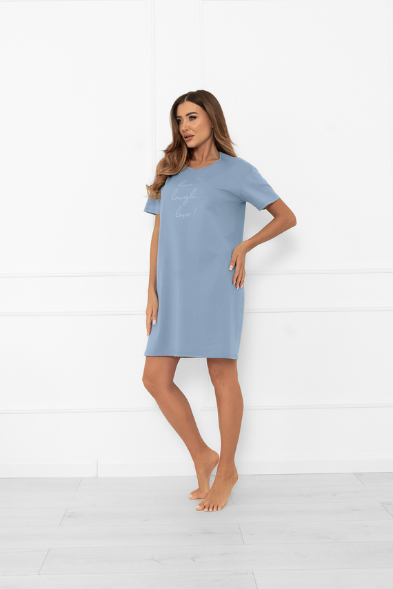Дамска нощница Ksara - къс ръкав, памук Италианска мода - стомана