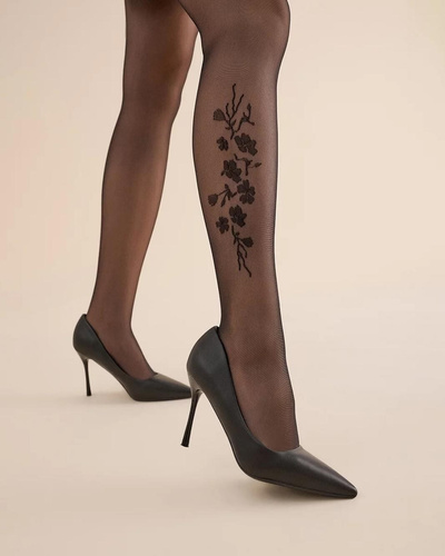 Дамски чорапи 385 Jasmine 20 den Gabriella – Черни, с еластично влакно и цветен принт