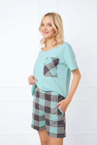 Sandra Дамска пижама с къс ръкав и къс панталон Италианска мода - светло тюркоазено