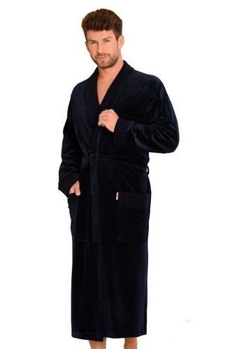 712 Мъжки халат от велур De lafense - тъмносин