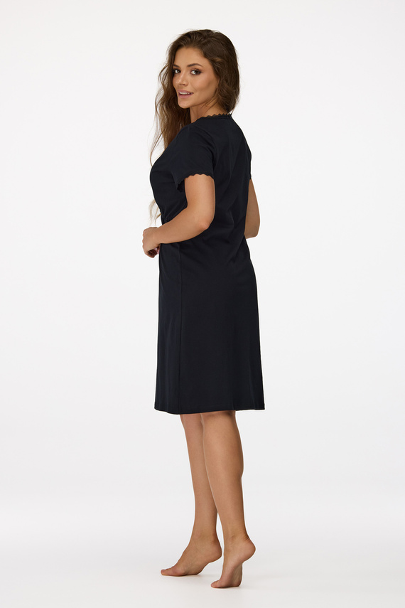 Нощница за бременни Senizo № 37, черна – 100% памук, дантела, къс ръкав, за кърмене