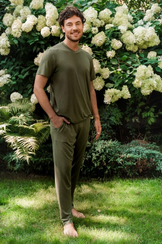 Dallas Мъжка пижама с къс ръкав и дълъг панталон Италианска мода - каки