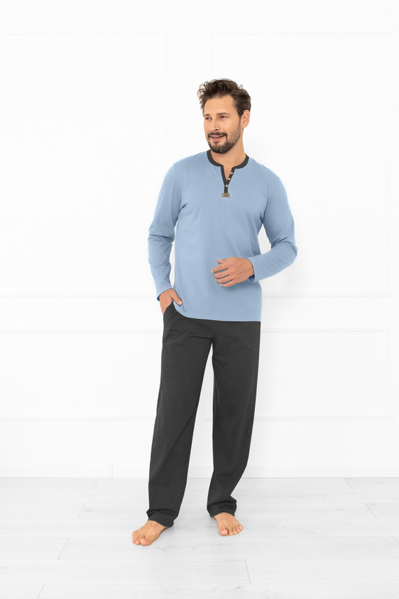 Мъжка пижама Julius Италианска модна стомана - памук, риза с копчета