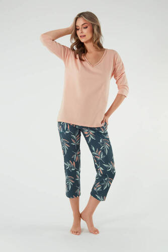 Julietta Дамска пижама 3/4 ръкав, 7/8 панталон Италианска мода - сьомга/принт