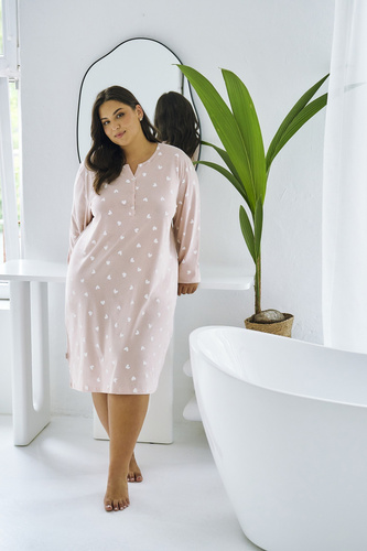 Нощница Nori 3469 Taro – розова, памук, дълги ръкави, женствен комфорт за през нощта