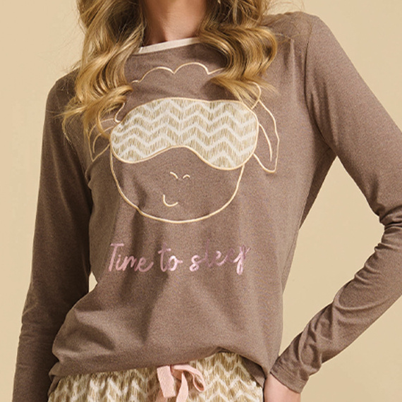 Дамска пижама Deborah Sorbetto - кафява с овчица