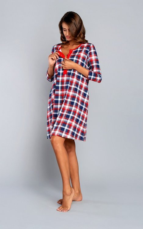 Нощница за бременни и кърмачки Rugia 3/4 ръкав Италианска мода - тъмносиньо 