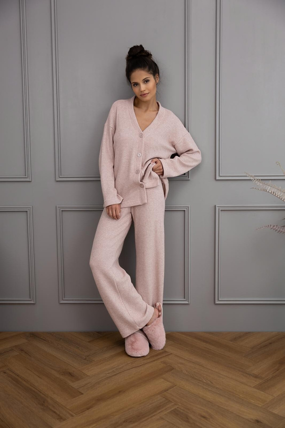 Дамска пижама Alani Sensis в пудрово розово - вискоза, дълъг ръкав, закопчаване с копчета