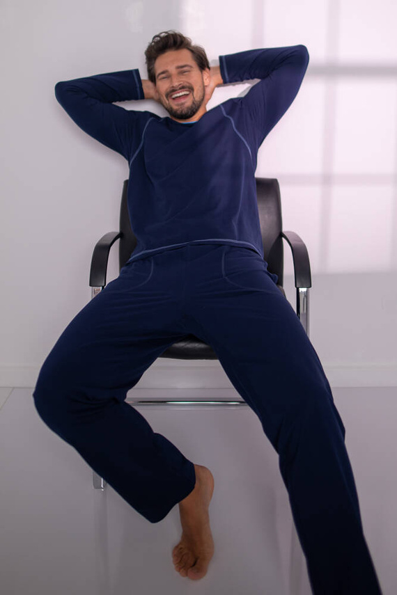 Salomon Мъжка пижама с дълъг ръкав и дълъг панталон Италианска мода - тъмносиньо/синьо