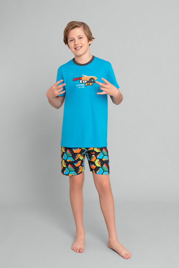 Пижама за момчета с къс ръкав Comic, панталон Италианска мода - тюркоаз/принт