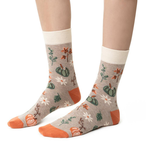 Дамски чорапи Steven Planeta Ziemia art.017 beige 045– памук, стилни мотиви, комфорт