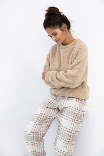 Дамска пижама Joyce Sensis - Топла пижама с мек горнище и карирани панталони