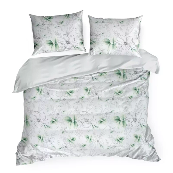 Пролет 28 Цветя спално бельо сатен евро пердета бяло/зелено
