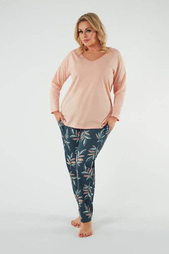 Julietta Дамска пижама с дълъг ръкав и дълъг панталон Италианска мода - сьомга/принт 