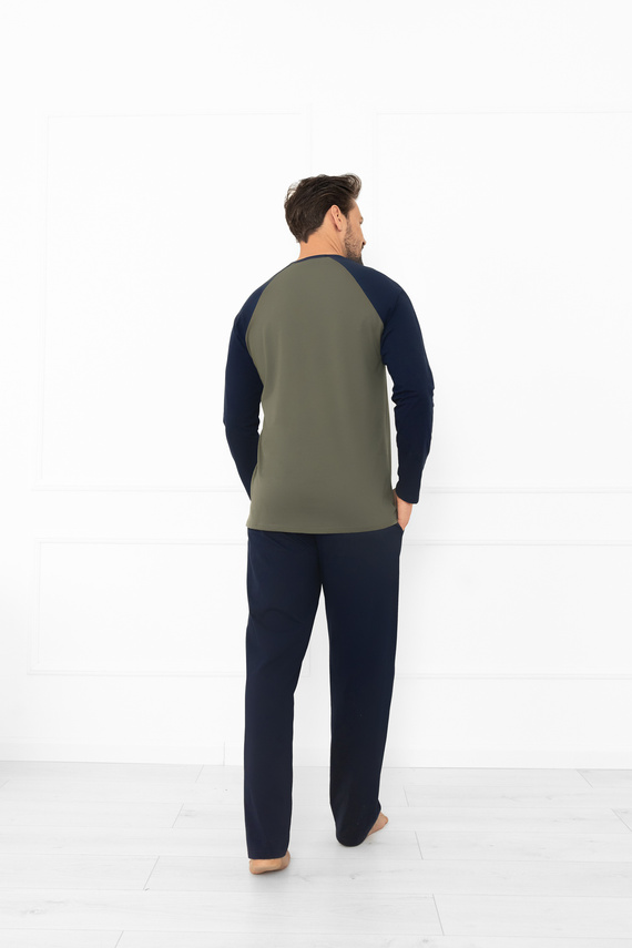 Alexander Мъжка пижама Италианска мода маслина - памук, дълга. ръкави и панталони