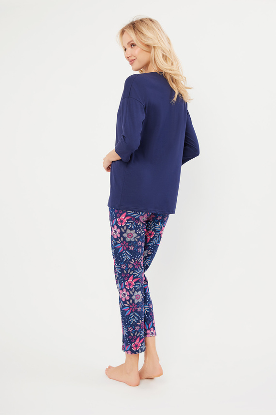 Folk Дамска пижама 3/4 ръкав, 7/8 панталон Италианска мода - морско синьо/принт