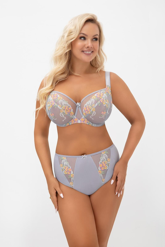 Gorsenia G015 Flora Сутиен Soft K496 за голям бюст с бродерия, тюл, сив