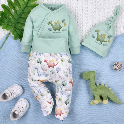 ABN-5563 Боди с плик Dino Explorer, цвят Nini Mint | Органичен памук за новородени